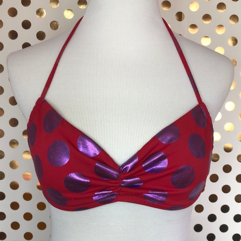 VICTORIAS SECRET Red & Purple Polka Dot Bikini Top